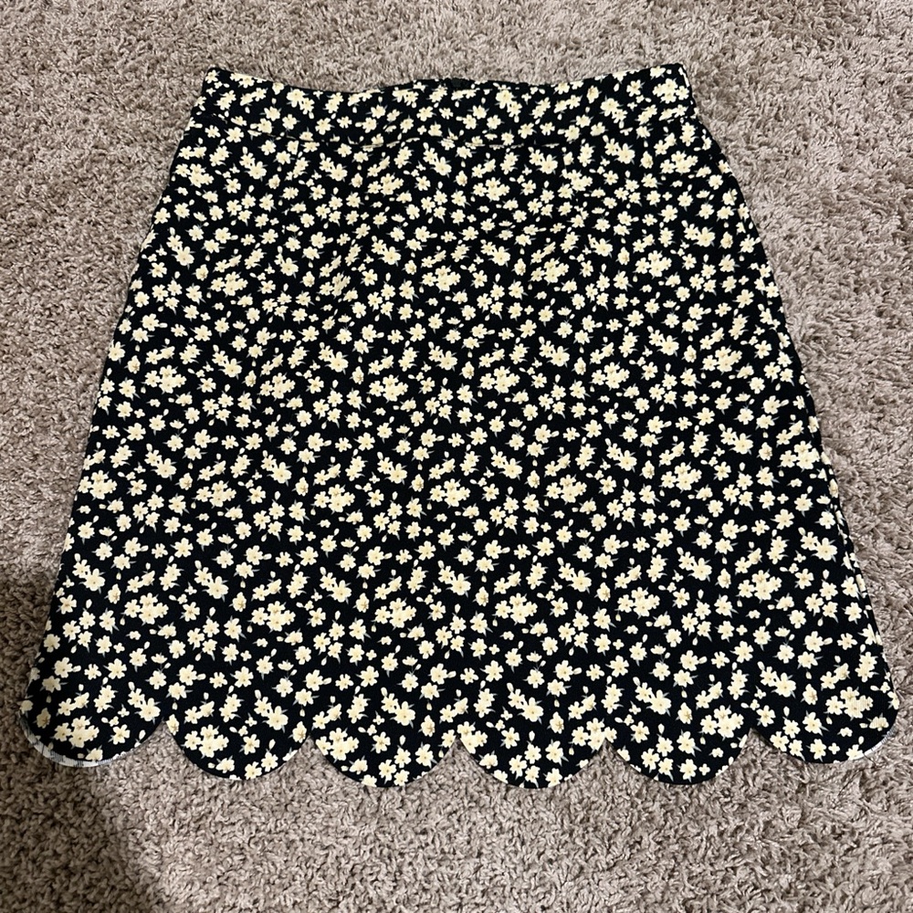 Floral A-Line Skirt with Scalloped Hem